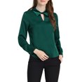 thumbnail image 1 of Allegra K Women's Satin Top Long Sleeves Elegant V Neck Collar Work Office Blouse, 1 of 6
