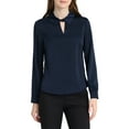 thumbnail image 1 of INSPIRE CHIC Women's Satin Top Long Sleeves Elegant V Neck Collar Work Office Blouse XL Navy Blue, 1 of 6