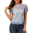 thumbnail image 1 of Allegra K Women's Scalloped Trim Semi Sheer Floral Lace Top, 1 of 7