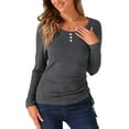 thumbnail image 1 of INSPIRE CHIC Women's Scoop Neck Blouse Button Stretch Ruched Drawstring Top, 1 of 5