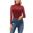 thumbnail image 1 of INSPIRE CHIC Valentine's Day Women's See Through Long Sleeve Turtleneck Sheer Floral Lace Blouse Top XL Burgundy, 1 of 8