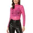 thumbnail image 1 of INSPIRE CHIC Valentine's Day Women's See Through Long Sleeve Turtleneck Sheer Floral Lace Blouse Top XS Hot Pink, 1 of 7
