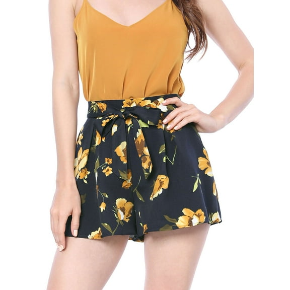 DARING DIVA Women's Self Bow Tie Elastic High Waist Summer Beach Culottes Shorts XS Blue