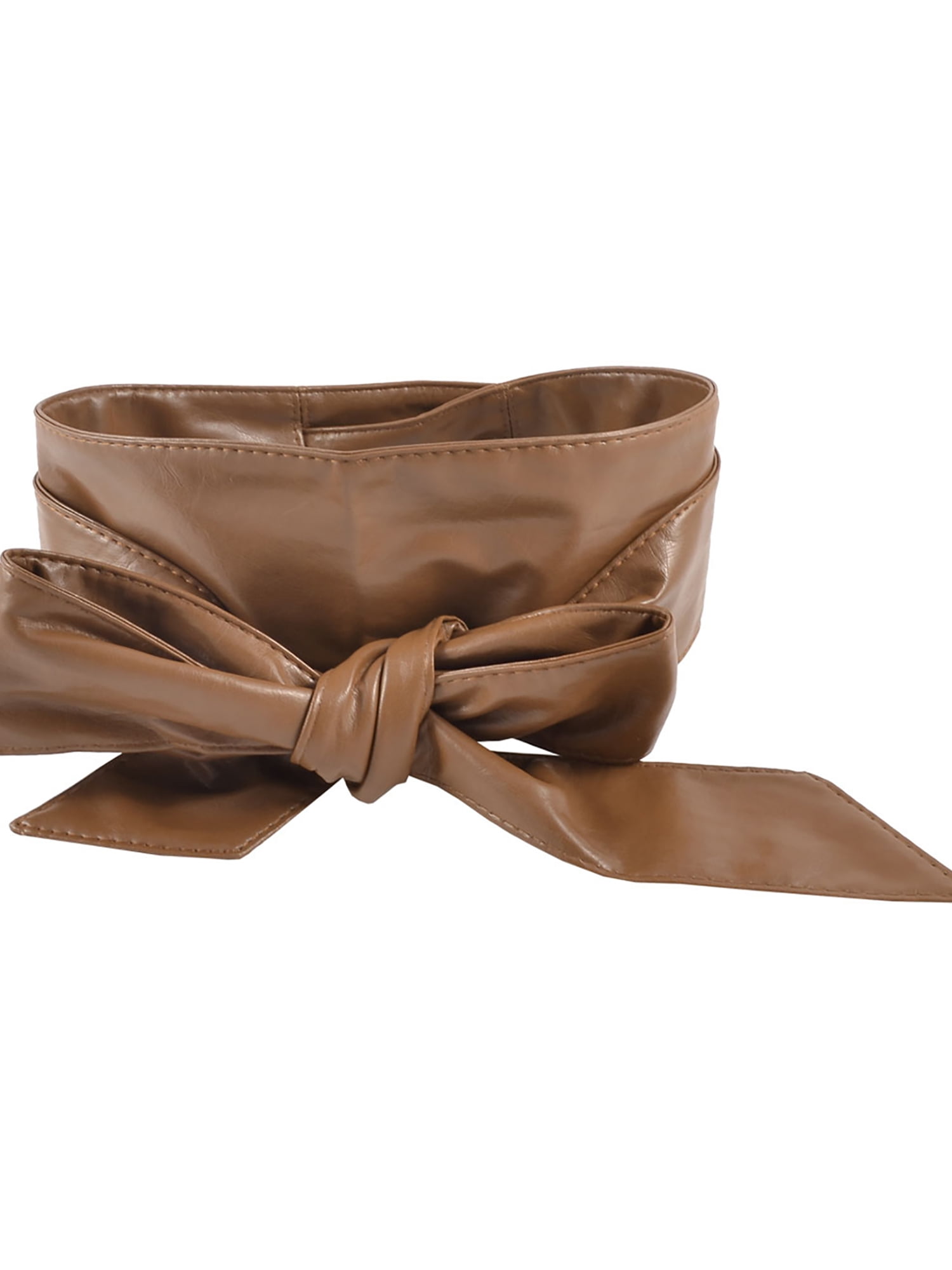 Dark brown leather obi belt for women dress - Wide wrap leather women's  belt with brown strap closed with pin.