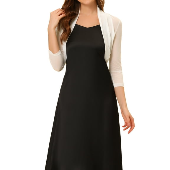 INSPIRE CHIC Women's Semi Sheer Tops Elegant 3/4 Sleeves Cardigan Bolero Shrug 3XL White