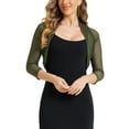 thumbnail image 1 of INSPIRE CHIC Women's Semi Sheer Tops Elegant 3/4 Sleeves Cardigan Bolero Shrug S Army Green, 1 of 7