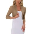 thumbnail image 1 of INSPIRE CHIC Women's Semi Sheer Tops Elegant 3/4 Sleeves Cardigan Bolero Shrug XS Dark Khaki, 1 of 6