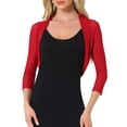 thumbnail image 1 of INSPIRE CHIC Women's Semi Sheer Tops Elegant 3/4 Sleeves Cardigan Bolero Shrug XS Red, 1 of 7
