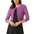 thumbnail image 1 of INSPIRE CHIC Valentine's Day Women's Floral Lace Shrug Top 3/4 Sleeve Open Front Work Office Cardigan Formal Bolero S Purple, 1 of 6
