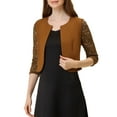 thumbnail image 1 of INSPIRE CHIC Women's Floral Lace Shrug Top 3/4 Sleeve Open Front Work Office Cardigan Formal Bolero XS Brown, 1 of 7