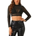 thumbnail image 1 of INSPIRE CHIC Valentine's Day Women's Crop Top Semi-Sheer Mesh Long Sleeve Crew Neck Blouse XL Solid Black, 1 of 6