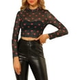 thumbnail image 1 of INSPIRE CHIC Valentine's Day Women's Crop Top Semi-Sheer Mesh Long Sleeve Crew Neck Blouse XS Black, 1 of 9