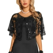 INSPIRE CHIC Womens Halloween Dressy Cover Ups Evening Sequin Shawls Black M