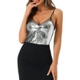 thumbnail image 1 of INSPIRE CHIC Women's Sequin Mesh Panel Sleeveless Clue Cami Top L Silver Black, 1 of 6