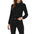 thumbnail image 1 of Allegra K Women's Sequin Mock Neck Pleated Long Sleeve Work Blouse Top, 1 of 5