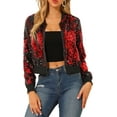thumbnail image 1 of INSPIRE CHIC Women's Sequin Party Long Sleeve Zipper Up Cropped Bomber Jacket 2XL Red, 1 of 8