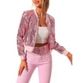 thumbnail image 1 of INSPIRE CHIC Women's Sequin Party Long Sleeve Zipper Up Cropped Bomber Jacket M Pink, 1 of 6