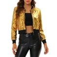thumbnail image 1 of INSPIRE CHIC Women's Sequin Party Long Sleeve Zipper Up Cropped Bomber Jacket M Yellow, 1 of 6