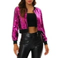 thumbnail image 1 of INSPIRE CHIC Women's Sequin Party Long Sleeve Zipper Up Cropped Bomber Jacket S Rose Red, 1 of 6