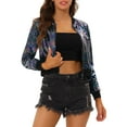 thumbnail image 1 of INSPIRE CHIC Women's Sequin Party Long Sleeve Zipper Up Cropped Bomber Jacket XS Black Rainbow, 1 of 7