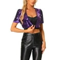 thumbnail image 1 of INSPIRE CHIC Women's Sequin Puff Short Sleeve Open Front Party Crop Cardigan L Purple, 1 of 6