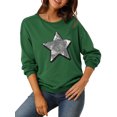thumbnail image 1 of INSPIRE CHIC Women's Sequin Shiny Star Crew Neck Party Long Sleeve Sweatshirt Top Deep Green S, 1 of 6