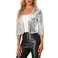 thumbnail image 1 of INSPIRE CHIC Women's Sequin Shrug 3/4 Sleeve Open Front Glitter Short Jackets XS Silver, 1 of 6