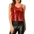 thumbnail image 1 of INSPIRE CHIC Women's Sequin Spaghetti Strap Crop Camisole Tank Tops M Red, 1 of 9