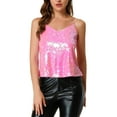 thumbnail image 1 of INSPIRE CHIC Women's Sequin Spaghetti Strap Crop Camisole Tank Tops S Pink, 1 of 9