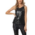 thumbnail image 1 of INSPIRE CHIC Women's Sequin Camisole Sparkle Shining Club Party Disco Glitter Cami Top XL Black, 1 of 6