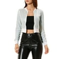thumbnail image 1 of INSPIRE CHIC Women's Sequin Sparkle Zipper Cropped Bomber Jacket L White, 1 of 7