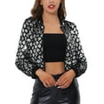 thumbnail image 1 of INSPIRE CHIC Women's  Sequin Stand Collar Long Sleeve Zipper Cropped Bomber Jacket L Silver, 1 of 5