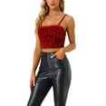 thumbnail image 1 of Allegra K Women's Sequin Velvet Spaghetti Strap Club Party Crop Cami Top, 1 of 6