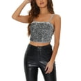 thumbnail image 1 of INSPIRE CHIC Women's Sequin Velvet Spaghetti Strap Club Party Crop Cami Top, 1 of 6