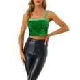 thumbnail image 1 of INSPIRE CHIC Women's Sequin Velvet Spaghetti Strap Club Party Crop Cami Top, 1 of 6