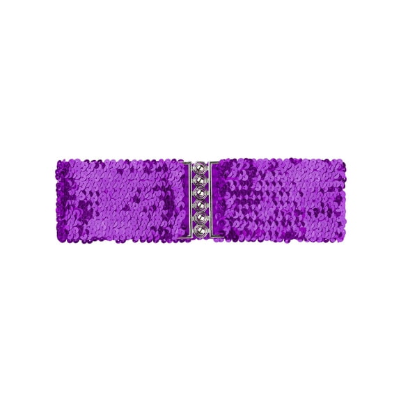 INSPIRE CHIC Ladies Sequins Decor Metal Interlocking Buckles Elastic Waist Belt One Size Purple