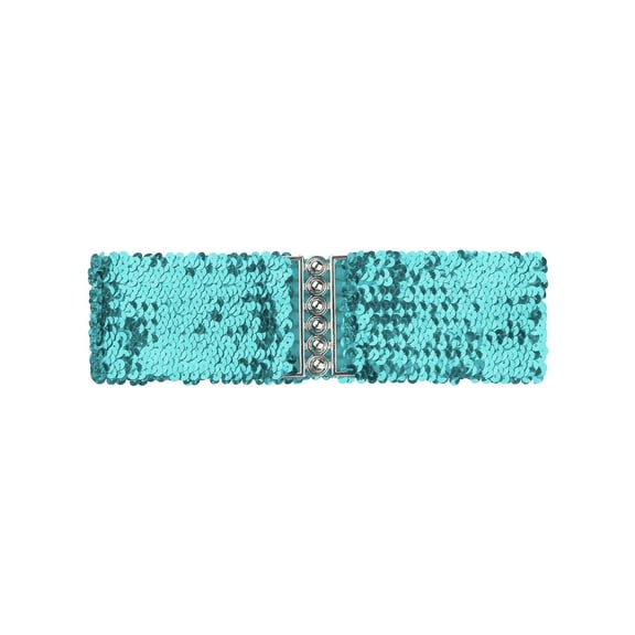 INSPIRE CHIC Ladies Sequins Decor Metal Interlocking Buckles Elastic Waist Belt One Size Light Blue