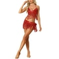 thumbnail image 1 of Allegra K Women's Sequins Tassel Crop Top Mini Skirts Sparkly Dance Shiny Set, 1 of 5
