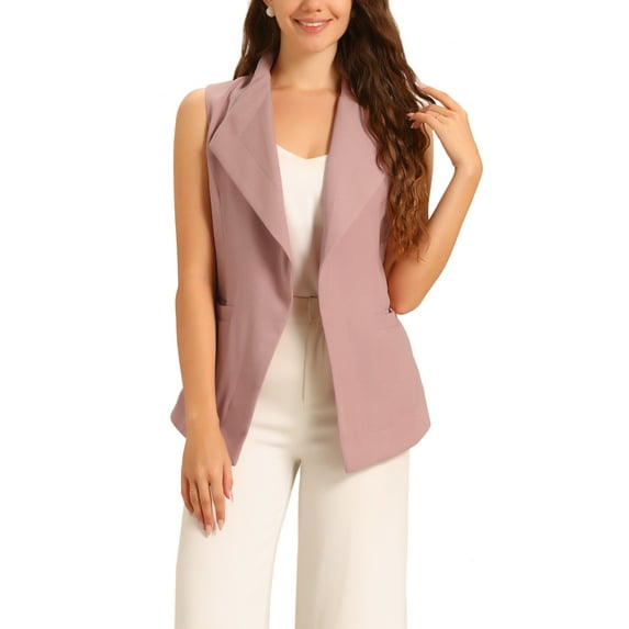 INSPIRE CHIC Women's Shawl Collar Open Front Belted Sleeveless Blazer Vest L Pink
