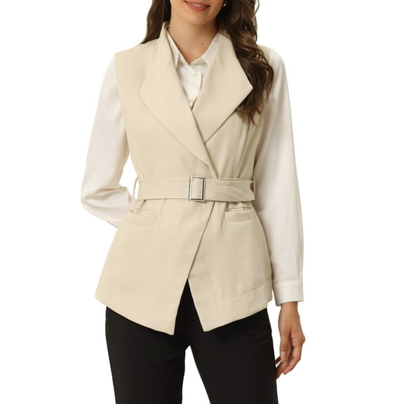 INSPIRE CHIC Women's Shawl Collar Open Front Belted Sleeveless Blazer Vest XS Apricot