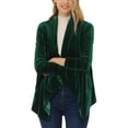 thumbnail image 1 of INSPIRE CHIC Women's Shawl Collar Open Front Pockets Stretchy Velvet Cardigan XL Green, 1 of 5