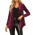 thumbnail image 1 of INSPIRE CHIC Women's Shawl Collar Open Front Pockets Stretchy Velvet Cardigan XS Burgundy, 1 of 7