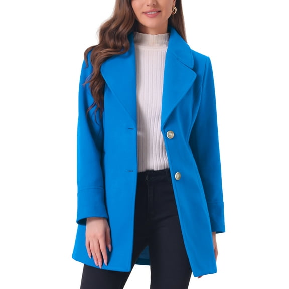 INSPIRE CHIC Women's Shawl Collar Single Breasted Mid-Thigh Winter Overcoat L Bright Blue