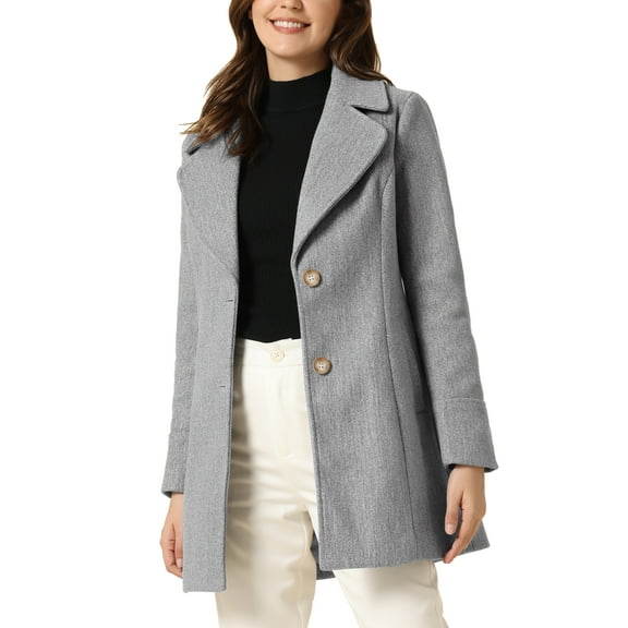 INSPIRE CHIC Women's Shawl Collar Single Breasted Mid-Thigh Overcoat L Grey