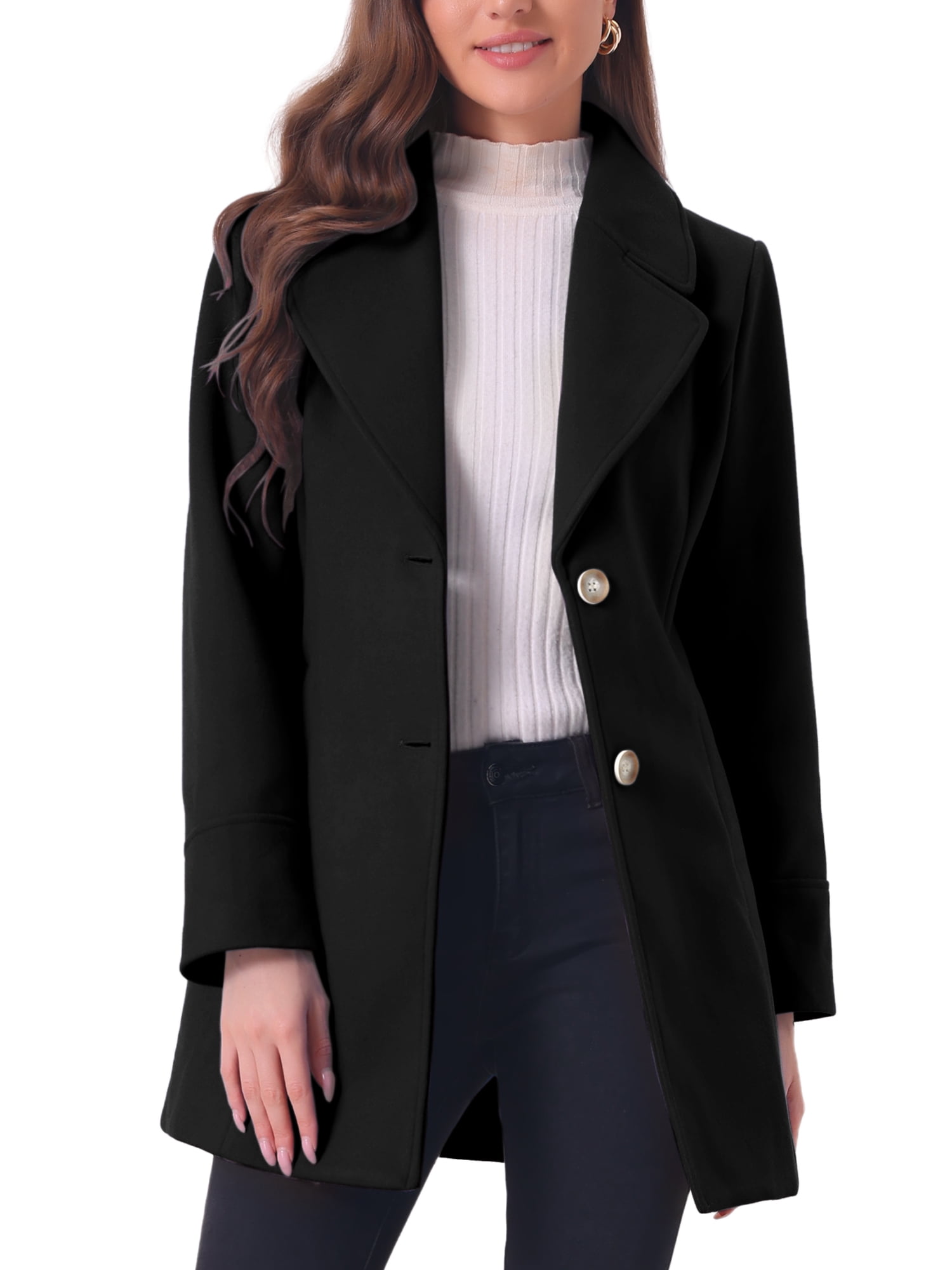 Allegra K Women's Classic Long Winter Coat – Notched Shawl Collar