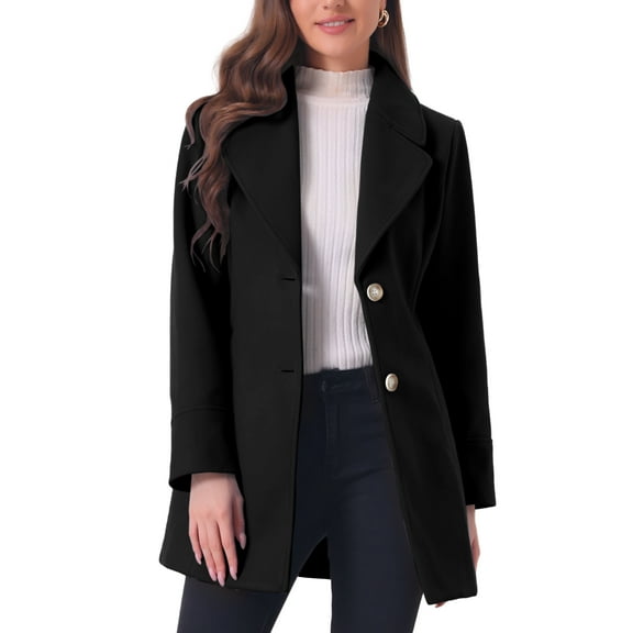 INSPIRE CHIC Women's Shawl Collar Single Breasted Mid-Thigh Overcoat M Black