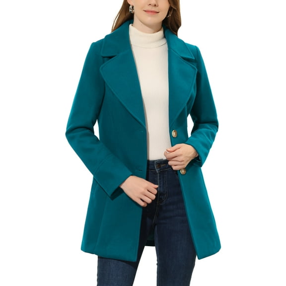 INSPIRE CHIC Women's Shawl Collar Single Breasted Mid-Thigh Overcoat S Lake Blue
