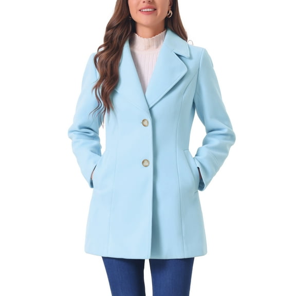 INSPIRE CHIC Women's Shawl Collar Single Breasted Mid-Thigh Overcoat S Light Blue