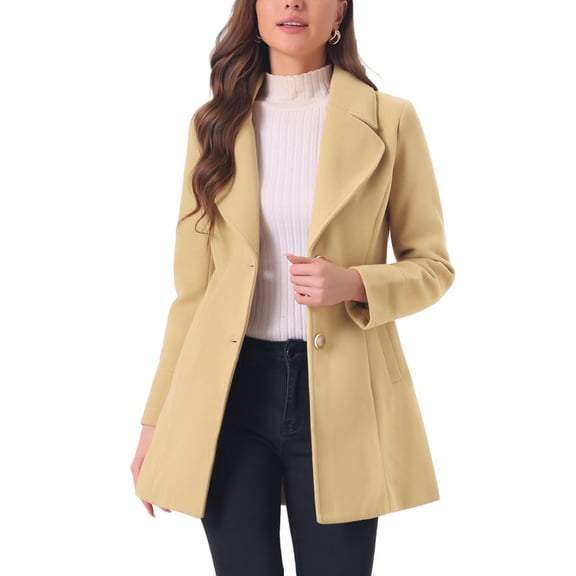 INSPIRE CHIC Women's Shawl Collar Single Breasted Mid-Thigh Overcoat XL Khaki