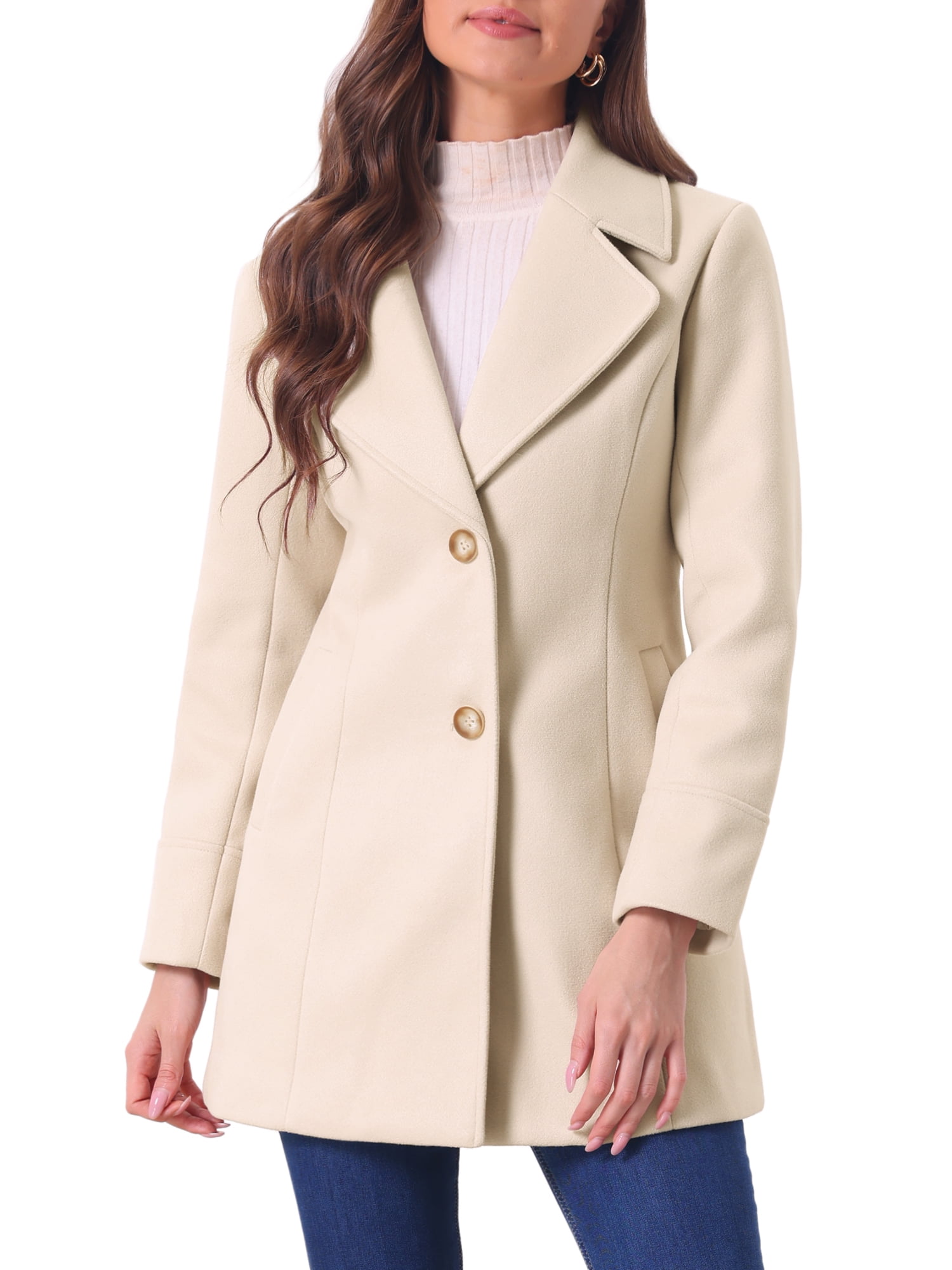 Beige Wool Womens Cream Peacoat Wool Rich Double-breasted Coat